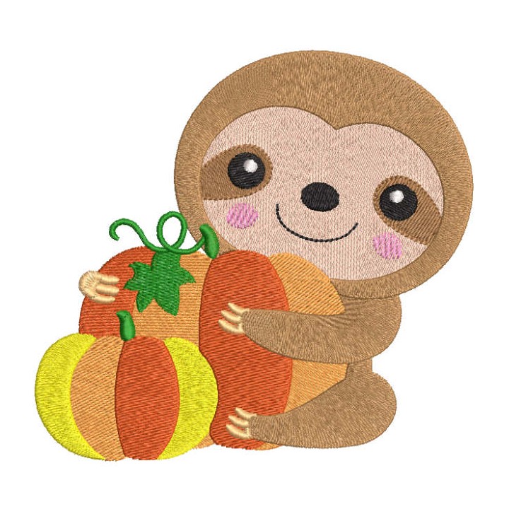 Sloth with pumpkins embroidery design - Embroidery Design
