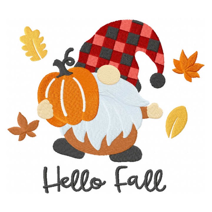 Hello fall gnome embroidery design - Embroidery Design