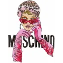 Moschino girl embroidery design preview showcasing a stylish stitched motif for girls' apparel.