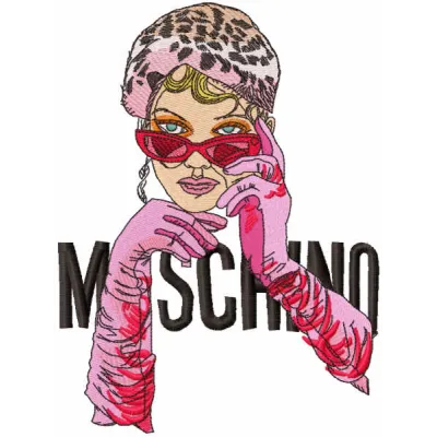 Moschino girl embroidery design preview showcasing a stylish stitched motif for girls' apparel.