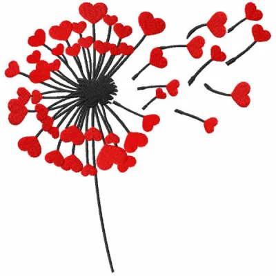 Dandelion with hearts embroidery design, showcasing a whimsical pattern ideal for Valentine's Day projects.