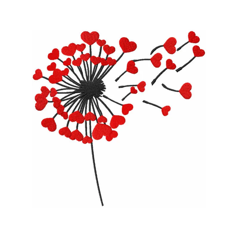 Dandelion with hearts embroidery design, showcasing a whimsical pattern ideal for Valentine's Day projects.
