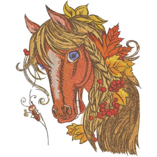 Bright Autumn horse embroidery design - Embroidery Design