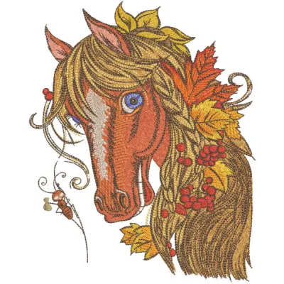 Bright Autumn horse embroidery design