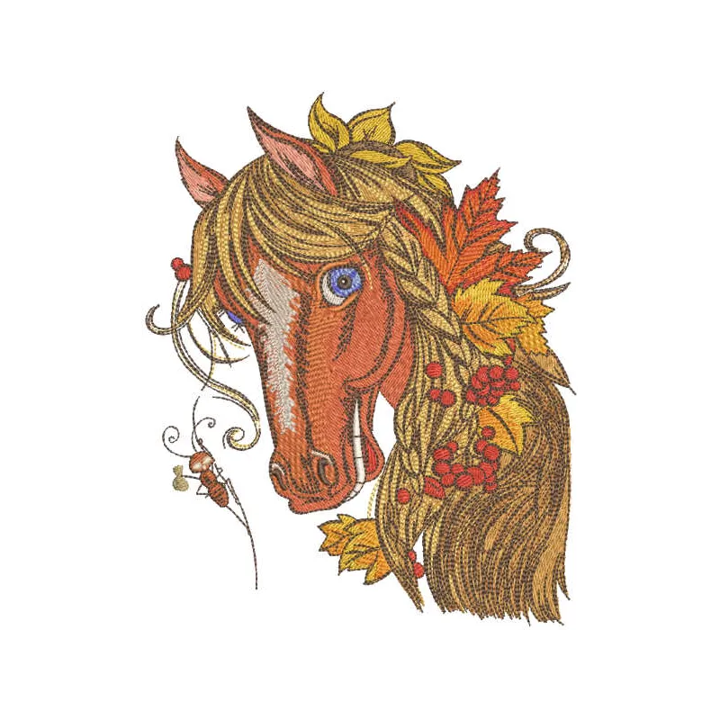 Bright Autumn horse embroidery design
