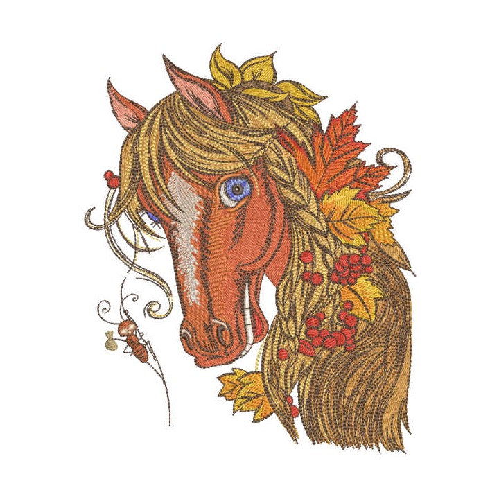 Bright Autumn horse embroidery design - Embroidery Design
