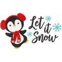 Dancing Christmas penguin embroidery design featuring a cheerful penguin in festive attire for holiday crafting.