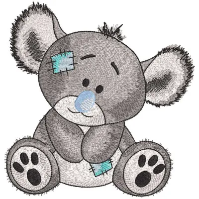 Koala greyscale embroidery design featuring a detailed stitched motif of an Australian animal.