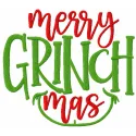 Merry Grinchmas inscription embroidery design featuring festive lettering inspired by Dr. Seuss
