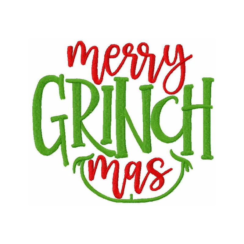 Merry Grinchmas inscription embroidery design featuring festive lettering inspired by Dr. Seuss