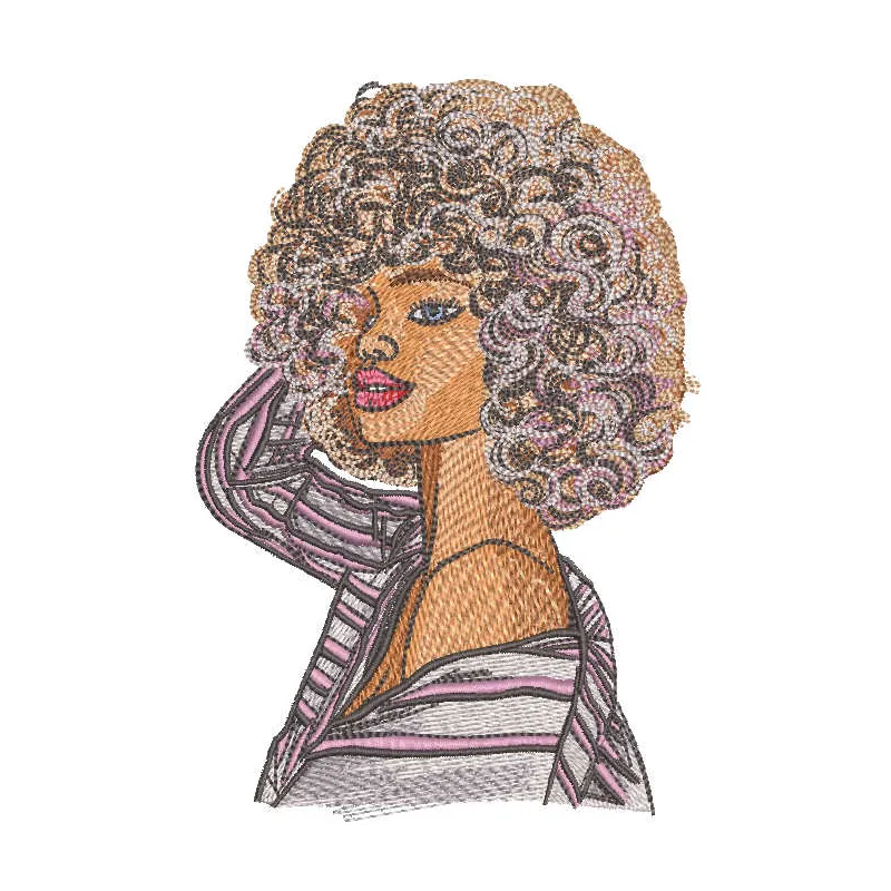 Embroidery design of a woman after shower, showcasing intricate details for stitching on various fabrics.