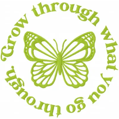 Preview of 'Grow through what you go through' embroidery design featuring vibrant butterflies.