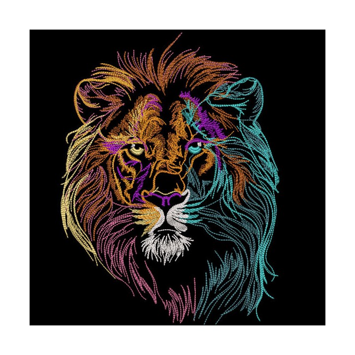 Fluffy Rainbow Lion Head black background embroidery design - Embroidery Design