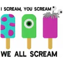 Preview of the 'I Scream You Scream We All Scream' embroidery design featuring playful Monster Inc characters.