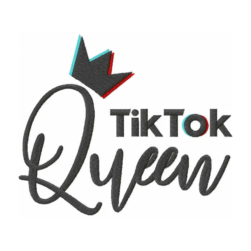 Preview of Tik Tok Queen embroidery design showcasing vibrant patterns for creative projects like hoodies and tote bags.