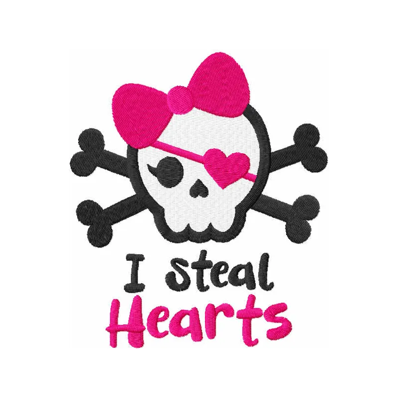 Preview of the 'I Steal Hearts' embroidery design for girls and women, showcasing a charming stitched motif.
