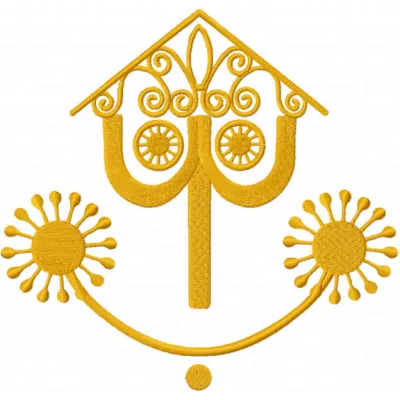 Small World Clock Face embroidery design featuring a whimsical cartoon-style clock for creative stitching projects.