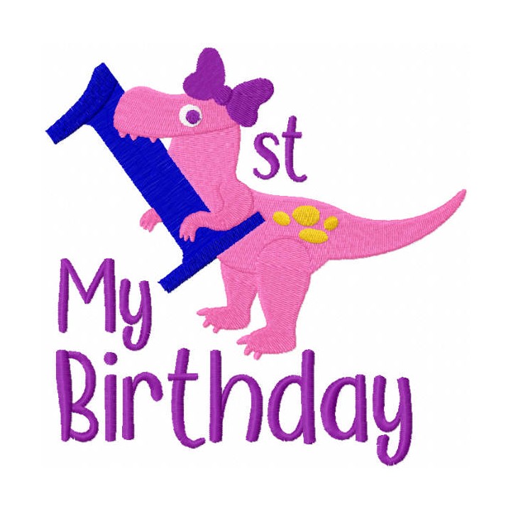 T-rex first birthday embroidery design - Embroidery Design