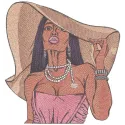 Embroidery design of a woman in a wide-brimmed hat, showcasing intricate stitching patterns for creative projects.