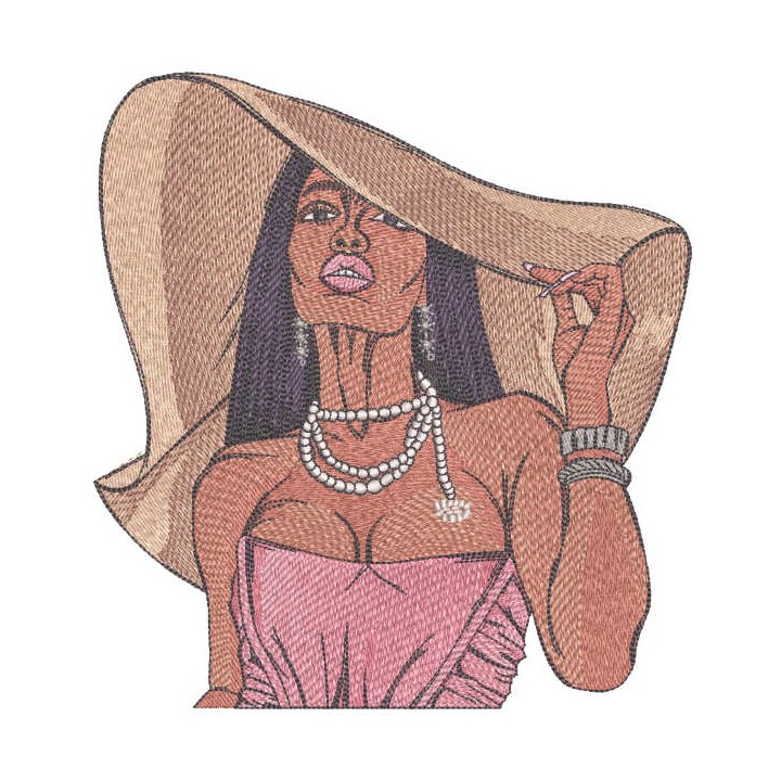 Woman in awide-brimmed hat embroidery design - Embroidery Design
