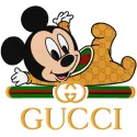 Funny Baby Mickey Gucci embroidery design featuring playful motifs for baby apparel and accessories.