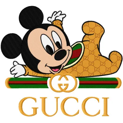 Funny Baby Mickey Gucci embroidery design featuring playful motifs for baby apparel and accessories.