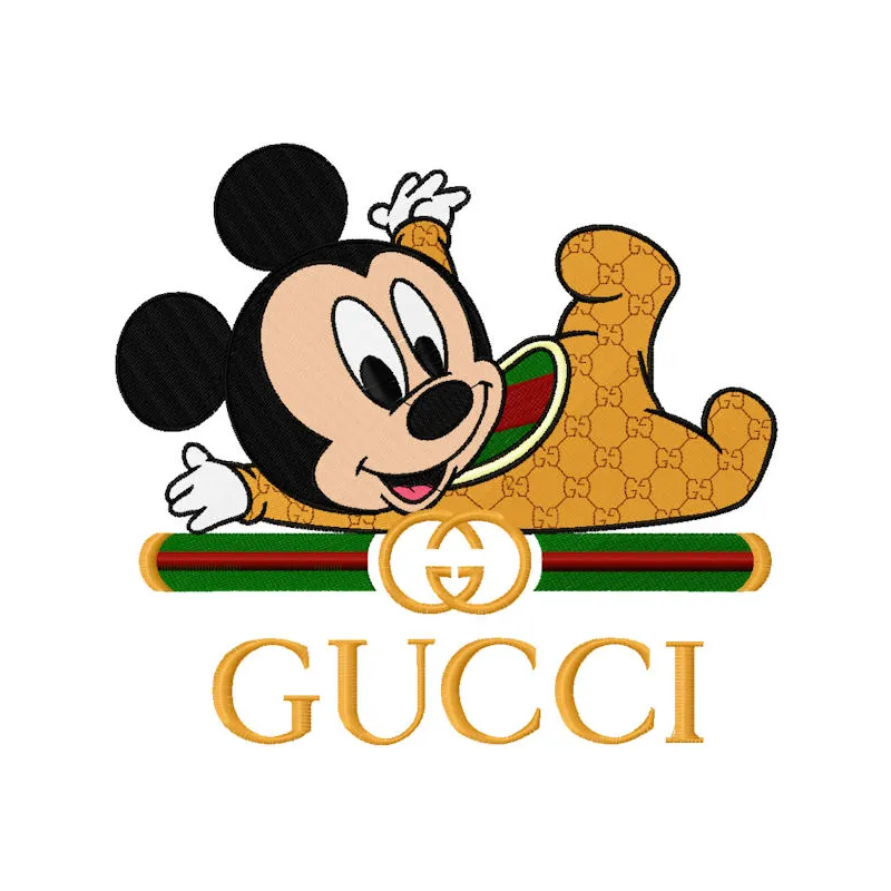 Funny Baby Mickey Gucci embroidery design featuring playful motifs for baby apparel and accessories.