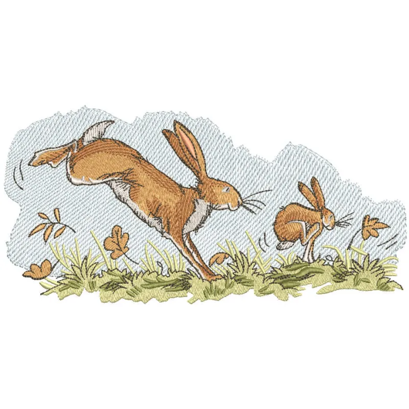 Preview of the Fun Game with Mom embroidery design featuring playful bunnies, ideal for stitching on t-shirts or tote bags.