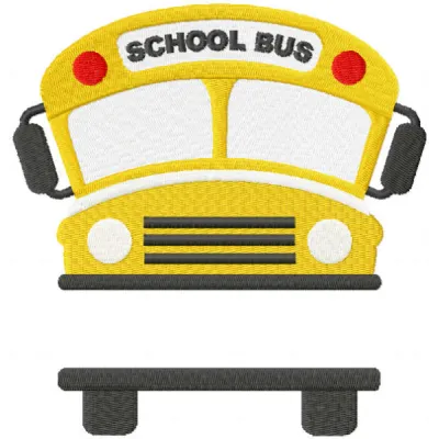 School bus embroidery design featuring a customizable monogram, perfect for back to school projects.