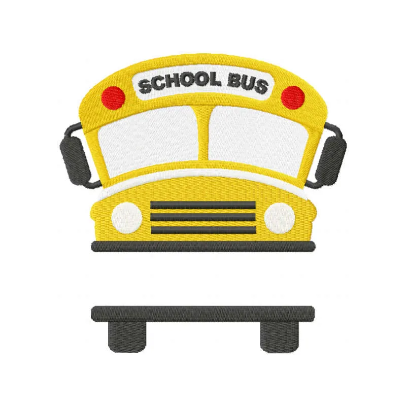 School bus embroidery design featuring a customizable monogram, perfect for back to school projects.