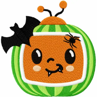 Halloween Cocomelon embroidery design featuring playful motifs, perfect for stitching on t-shirts or tote bags.