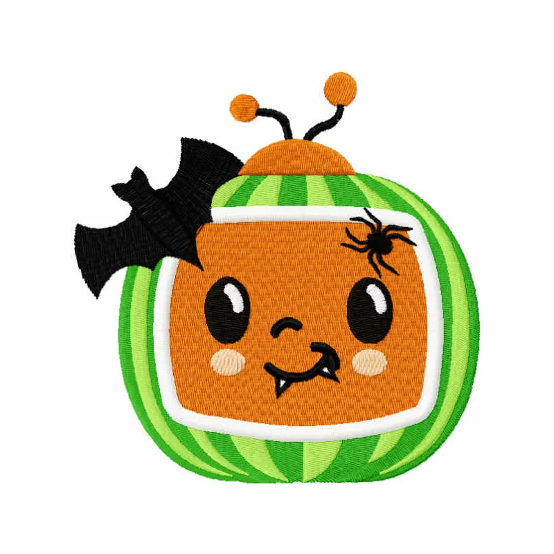 Halloween Cocomelon embroidery design featuring playful motifs, perfect for stitching on t-shirts or tote bags.