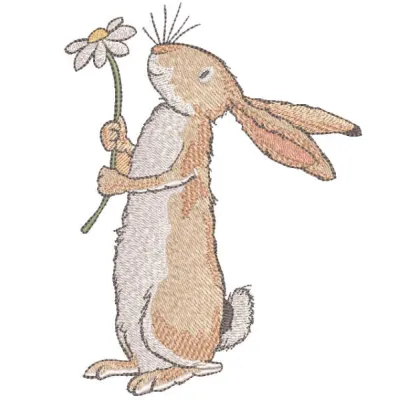 Preview of the 'How I Love Daisies' embroidery design featuring adorable bunnies and floral motifs.