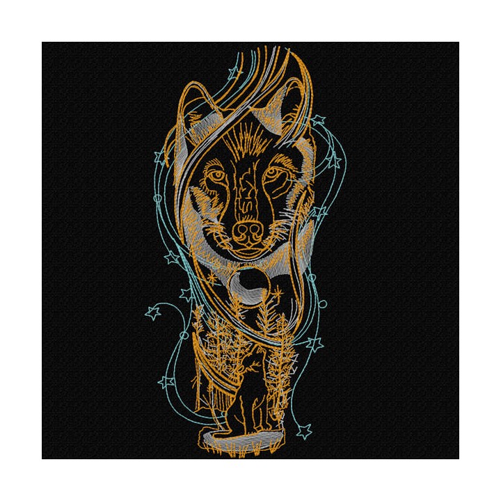 Wolf polar stars embroidery design - Embroidery Design
