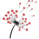 Dandelion with red hearts embroidery design, perfect for Valentine's Day projects on t-shirts, tote bags, and more.