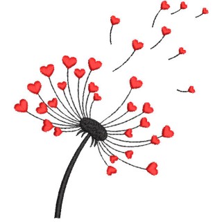 Dandelion with red hearts embroidery design - Embroidery Design