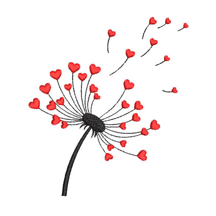 Dandelion with red hearts embroidery design - Embroidery Design