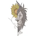 Lion sunflower embroidery design showcasing a vibrant lion surrounded by cheerful sunflowers for creative stitching.