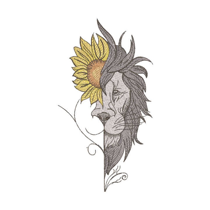 Lion sunflower embroidery design - Embroidery Design