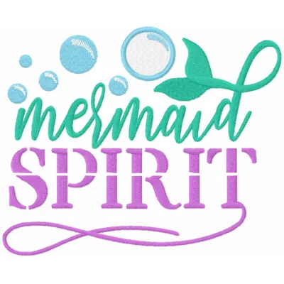 Preview of the Mermaid Spirit embroidery design, featuring whimsical lettering and enchanting motifs for creative projects.
