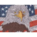 Eagle and American flag embroidery design showcasing a patriotic motif for various fabric projects.