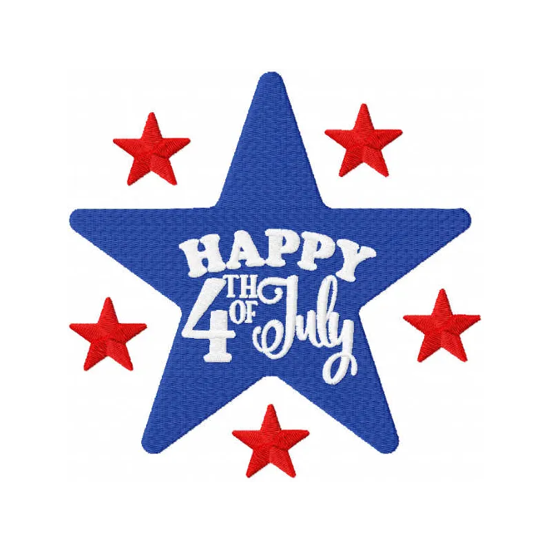 Star 4th of July embroidery design featuring a festive motif, perfect for patriotic apparel and decor.
