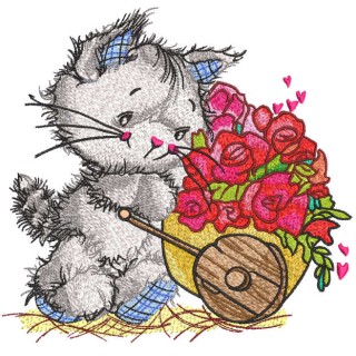 Cat florist embroidery design - Embroidery Design