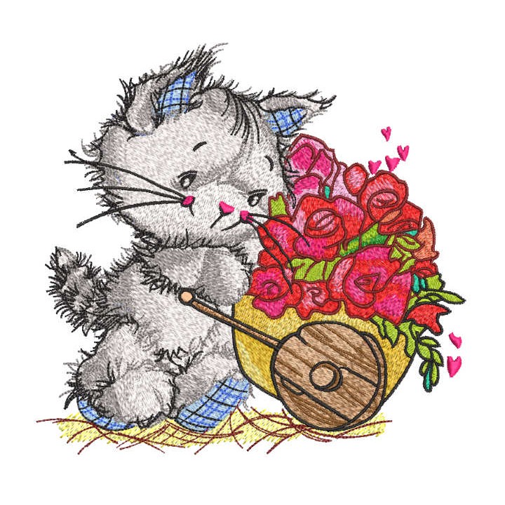 Cat florist embroidery design - Embroidery Design