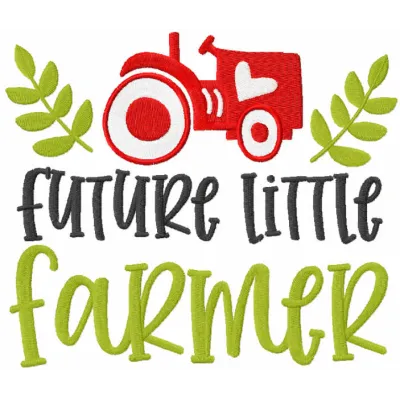 Future little farmer embroidery design showcasing a whimsical motif for baby clothing and accessories.