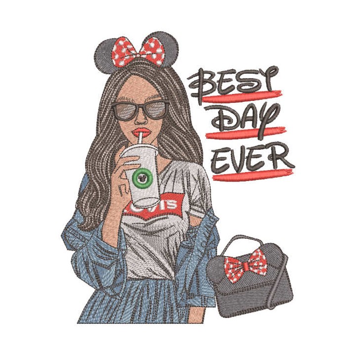 Modern girl mickey style embroidery design - Embroidery Design