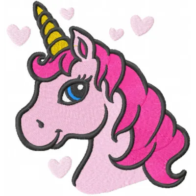 A delightful pink baby unicorn embroidery design showcasing whimsical details, perfect for children's clothing and accessori…
