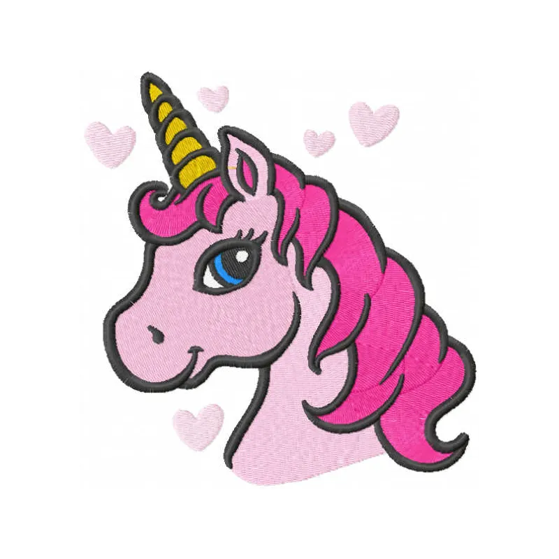 A delightful pink baby unicorn embroidery design showcasing whimsical details, perfect for children's clothing and accessori…