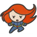 Chibi Black Widow embroidery design showcasing a playful character perfect for t-shirts and tote bags.