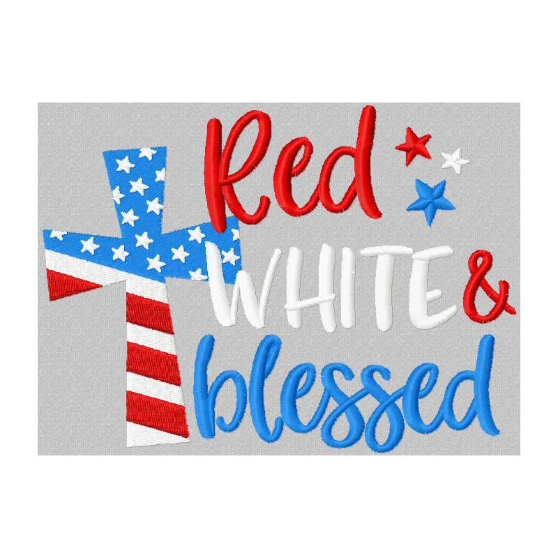 Preview of the Red White Blessed embroidery design showcasing American-themed stitching patterns.